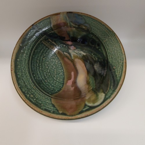 Click to view detail for #220403 Bowl Green, Tan, Mauve 10x3 $19.50
